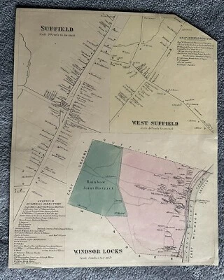 1869 Suffield, Windsor Locks and West Suffield, Connecticut Antique Map ￼ - Image 1 of 2