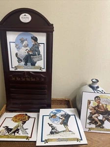 Vintage Norman Rockwell Art Wooden Advent Calendar Wall Hanging 8" Ceramic Tiles - Picture 1 of 8