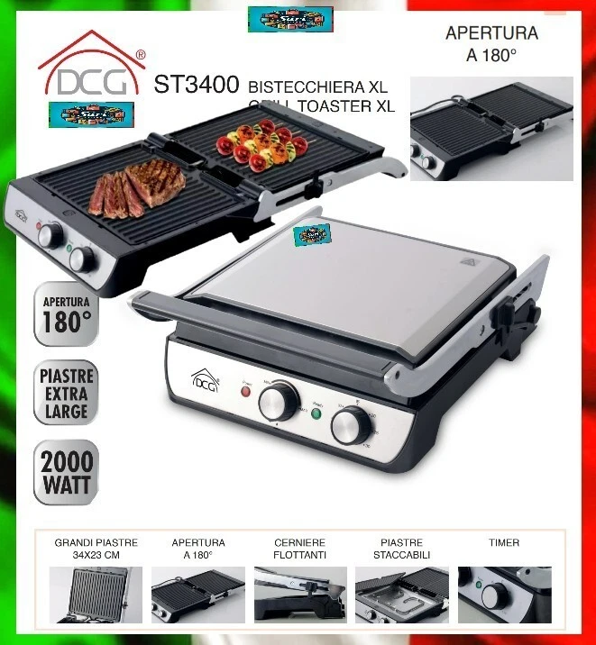 BISTECCHIERA XL ELETTRICA CON PIASTRE REMOVIBILI 2000W ST3400 DCG