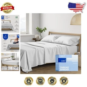 Luxury 400 Thread Count Twin Cotton Sheets Set - Breathable & Cooling Silver - Picture 1 of 9