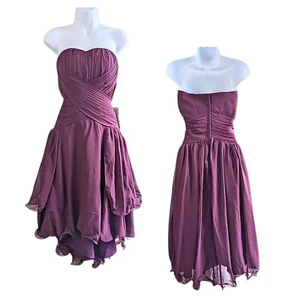 Abito da ballo da tè nuovo con etichette TS COUTURE senza spalline uva plissettato chiffon fata con volant taglia 8 - Foto 1 di 9