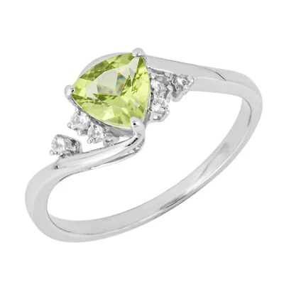 Trillion Green Peridot/Topaz Ring 9ct White Gold 375 Hallmarked Ring Sizes L - Q - Image 1 of 3