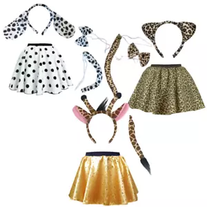 Girls Animal Fancy Dress Giraffe, Dalmatian, Leopard, Zebra Ears,Tail Set UK - Picture 1 of 12