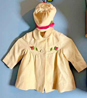 Abrigo y gorro vintage de lana y nailon amarillo Sears 3T años 60 para niñas Foto 1 de 4