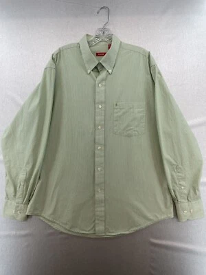 Izod Mens Button Down LS Collared Shirt Size Large Green White Striped - Image 1 of 4