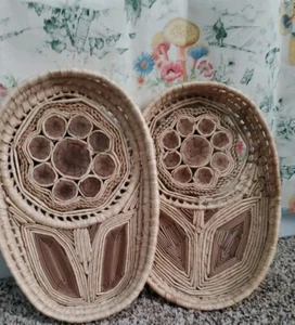 Handwoven Daisy Flower Wicker Rattan Basket Tray Boho Country Folk Vintage 10.5” - Picture 1 of 6