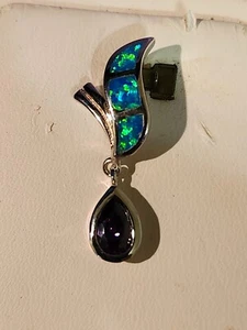Sterling Silver 925 Amethyst & Australian opal Pendant - Picture 1 of 13