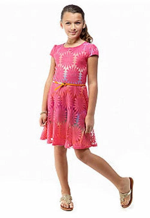 Vestido BLOOME Niña Plus 12.5 Rosa Caliente Crochet Nuevo con Etiquetas $58 Foto 1 de 1