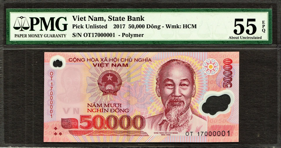 Vietnam Polymer 50,000 Dong LOW Serial OT17 000001 P-NEW About UNC PMG 55 EPQ - Image 1 of 2