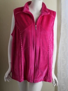 Quacker Factory Sz 1X Hot Pink Velour Super Soft Zip-Up Vest Jacket - Picture 1 of 10