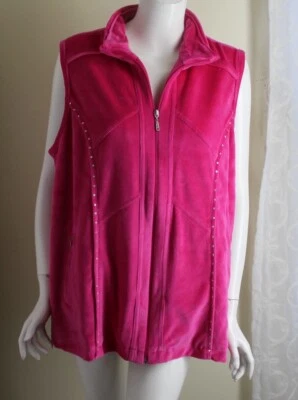 Quacker Factory Sz 1X Hot Pink Velour Super Soft Zip-Up Vest Jacket - Image 1 of 4