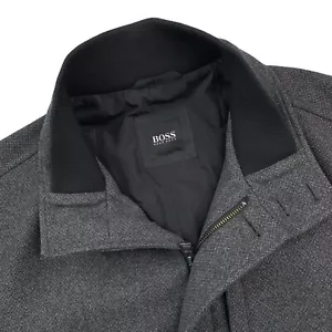 Mens 42 R Hugo Boss Charcoal Grey Wool Knit Mock Neck Wool Blend Coat - Picture 1 of 14