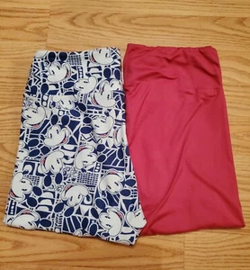 LuLaRoe Mickey Mouse & einfarbige rote Leggings (2 Paar) ONE SIZE - Bild 1 von 4