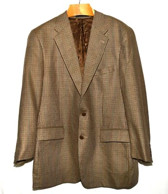 Chaps by Ralph Lauren Brown Check Silk Wool Blend 2 Button Sport Coat Size 46T - Image 1 of 4
