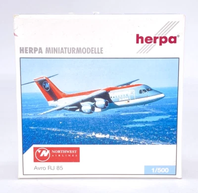 Herpa 509657 - Northwest Airlines Avro RJ85 - Modelo Diecast Escala 1:500 NUEVO EN CAJA RARO Foto 1 de 4