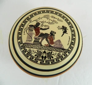 Greek Grecian Terra Cotta Small Trinket Box Dish Art Pottery Adonis & Aphrodite - Picture 1 of 11