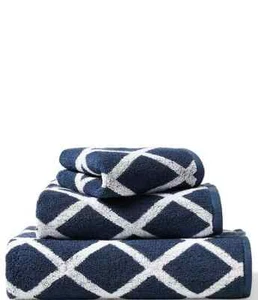 Lauren Ralph Lauren Sanders Diamond 3 Pc Bath & Hand Towel & Wash Set Blue - Picture 1 of 3