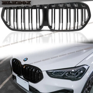 DUEL SLANT GLOSSY PIANO BLACK FRONT GRILLE FIT 20UP BMW F48 LCI FACELIFT SUV X1 - Imagen 1 de 3