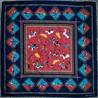 Шарф с автографом JOCELYNE MANGE 31 дюйм индейский племенной пурпурный дизайн - Изображение 1 из 4