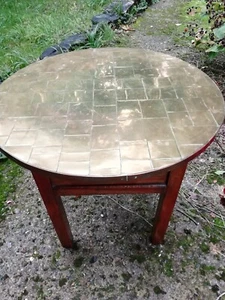 Vintage 1940s Round Brass Top Table Pink Satin Lined Sewing Box - Picture 1 of 8