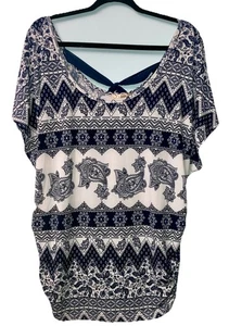 Neu mit Etikett Lavish Plus 1X weiß & marineblau bedrucktes Stretch-Blusentop neu - Bild 1 von 9