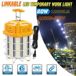 Linkable 80W LED Temporary Construction Light 5000K Tunnel Job Site Lighting - Picture 1 of 19