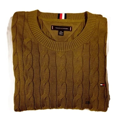 Men's Tommy Hilfiger Cable Crewneck Sweater  Size: XXL  Olive Green  Cotton  NEW - Image 1 of 4