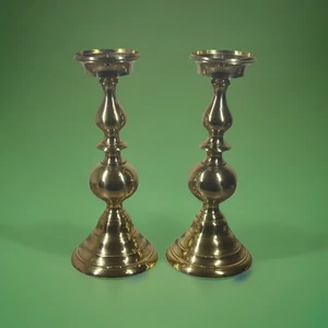 Vintage Brass Candlesticks Pair, 12.5” Ornate Decor Set for 2.5” pillar candles - Picture 1 of 12