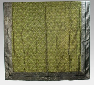 Tiro/cubierta de cama de brocado de seda verde y plateado indio - Imagen 1 de 8