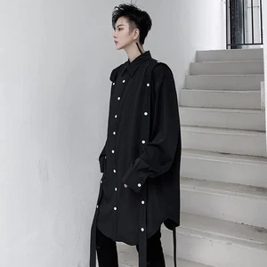 Mens Spring Button Color Contrasting Long Sleeved Shirt Handsome Loose Shirt  - Picture 1 of 24