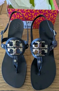 Tory Burch Woman Heel Shoes, 10.5, Black/Silver, Leather, Brand New - Picture 1 of 7
