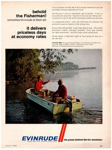 PRINT AD, 1968 Evinrude Behold The Fisherman! Smooth Outboard 60's Men Fishing - Picture 1 of 1