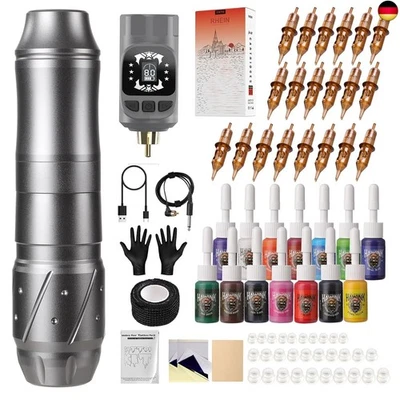 HAWINK Tattoo Maschine Set Tattoo Kit mit 1600mAh Akku 20PCS Tattoo Nadeln 14