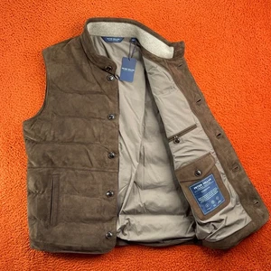 PETER MILLAR Men LARGE Cordova Suede Lamb Wool Cashmere Puffer Vest Brown $1495 - Picture 1 of 10