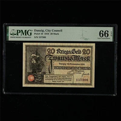 1918 Danzig City Council 20 Mark Pick#10 PMG 66 EPQ Gem UNC - Image 1 of 4