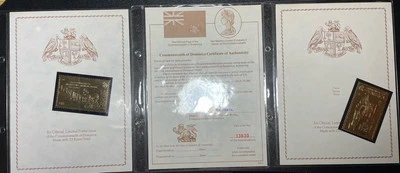 Juego de 2 estampillas de oro de 23 quilates de la Commonwealth de Dominica grandes primicias en aviación Foto 1 de 4