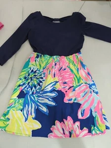 Lilly Pulitzer Girls Mochi Dress High Tide Navy Travelers Palm large 8/10 - Picture 1 of 3
