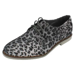 Mujer Spot On Gris Estampado Leopardo Planos con Cordones Zapato F8R887 - Imagen 1 de 20