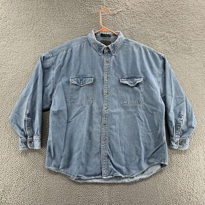VINTAGE Croft & Barrow Shirt Men 2XL XXL Blue Jean Denim Button Casual Cowboy - Image 1 of 4