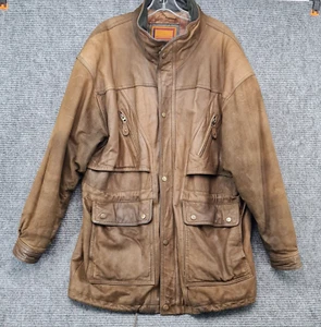 Abrigo Chaqueta de Cuero Genuino Estructura De Colección para Hombres Talla M Coñac Marrón Bien Usado - Imagen 1 de 24