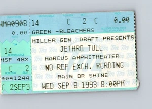 Biglietto Jethro Tull Stub Marcus Anfiteatro Green Bleacher Show 9/8/1993 - Foto 1 di 2