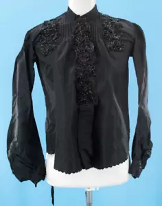 VTG Women's Antique Edwardian Late 1800s Black Beaded Jacket / Blouse Sz S/M - Picture 1 of 24