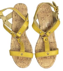 Montego Bay Club Strappy Sandal Wedge Women's Size 6 Mustard Yellow - Picture 1 of 11