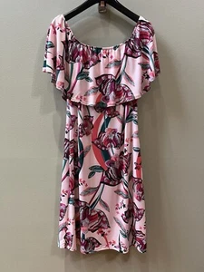 Abito elasticizzato pullover stampa floreale Preludio Off The Shoulder XS viola rosa nuovo con etichette - Foto 1 di 18