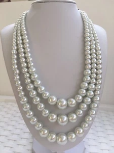 Royalty Inspired Three Strand White Or Ivry Faux Glass Pearl Necklace Gradual. - Picture 1 of 9
