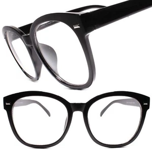 Oversized XXL Vintage Retro Style Clear Lens Eye Glasses Cat Eye Black Frame - Picture 1 of 4
