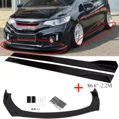 For Honda Fit 2006-2016 Front Bumper Lip Spoiler Splitter+86.6"Side Skirts Black Foto 1 de 4