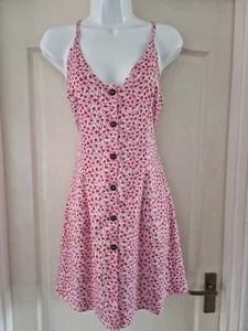 Size 10 Summer Dress Red Daisy Flowers Cut Out Back - Picture 1 of 14