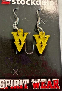 WVU West Virginia University Mountaineers Gold Dangle Earrings NEW - Picture 1 of 1
