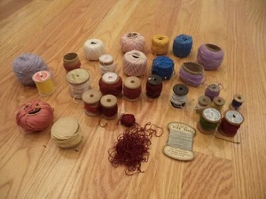 LOT Assorted Vintage Thread Wooden Spools with Thread Silk Floss Embroidery - Picture 1 of 5